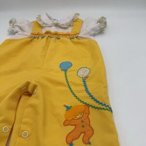 Vtg Baby Outfit 12M Overall Outfit Balloons Neutral Homemade Collar 1970s 1980s